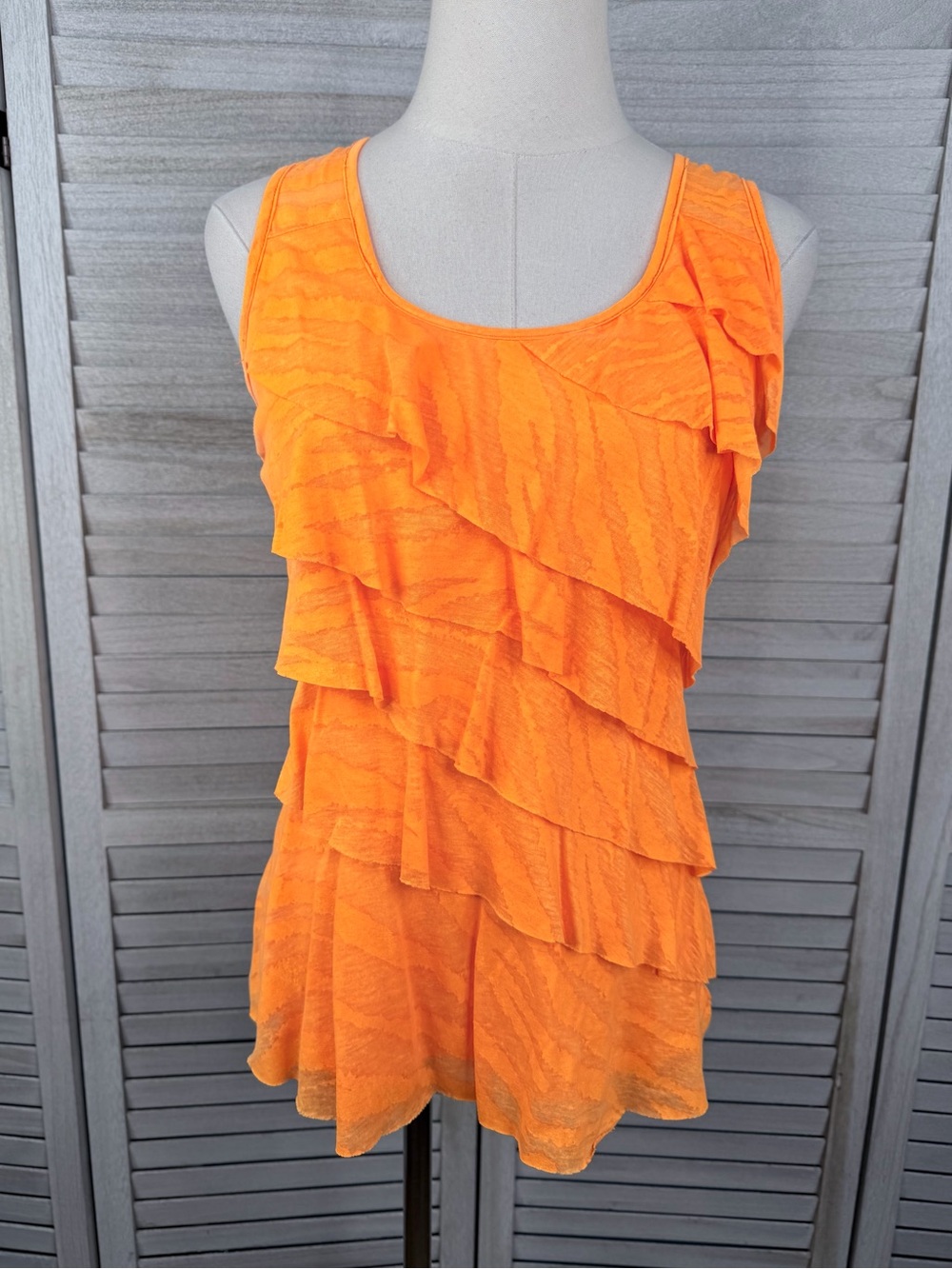 IZ BYER Orange Ruffled Y2K Burnout Tiger Stripe Tank Top -XS